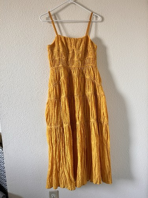 #ad M. I. N. Boutique Medium Yellow Crinkle Summer Spring Party Midi Dress Women’s $33.54