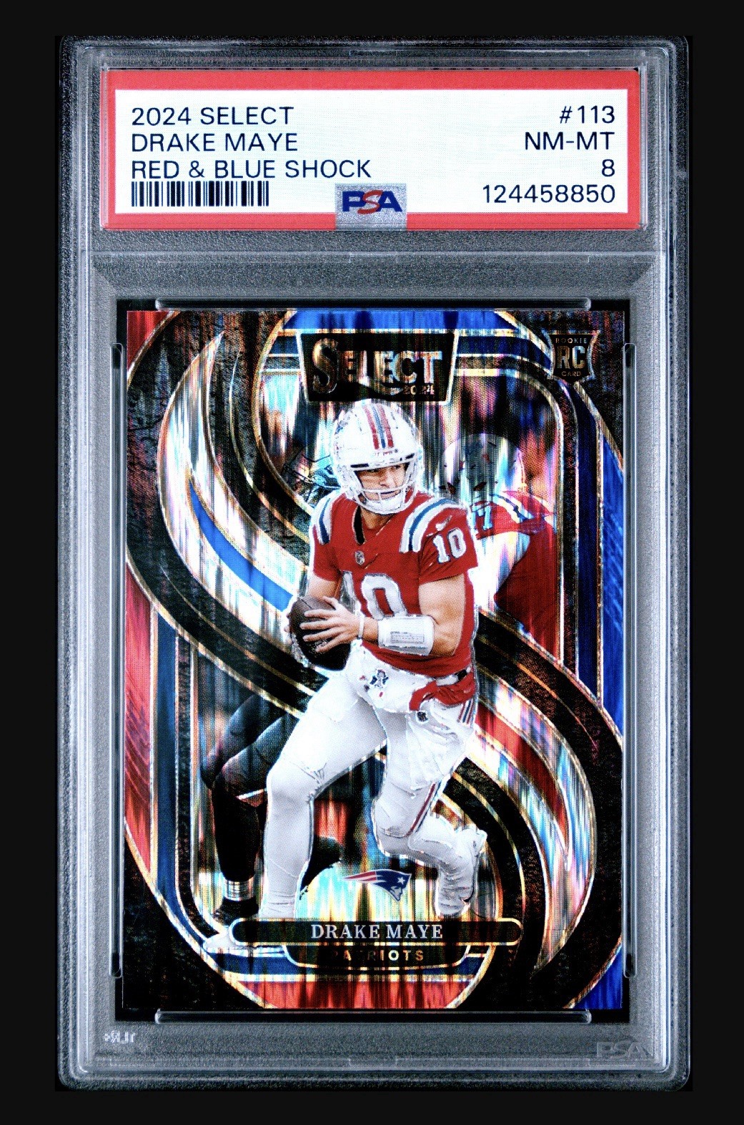 2024 Panini Select - Premier Level Drake Maye #113 Red & Blue Shock PSA 8
