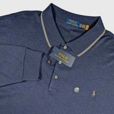 Polo Ralph Lauren Polo Shirt Mens 4XB Navy Long Sleeve Tipped Collar Pony NEW