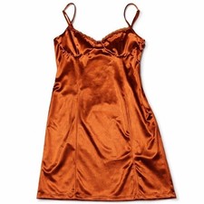 Forever 21 Copper Satin Slip inspired mini Dress Lace Trim Spaghetti Strap Sz L