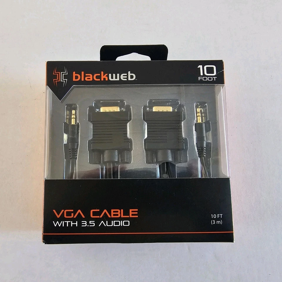 Blackweb VGA-Kabel mit 3,5 Audio 10 Fuß Verbinden Sie PC mit VGA-kompatiblem Gerät.