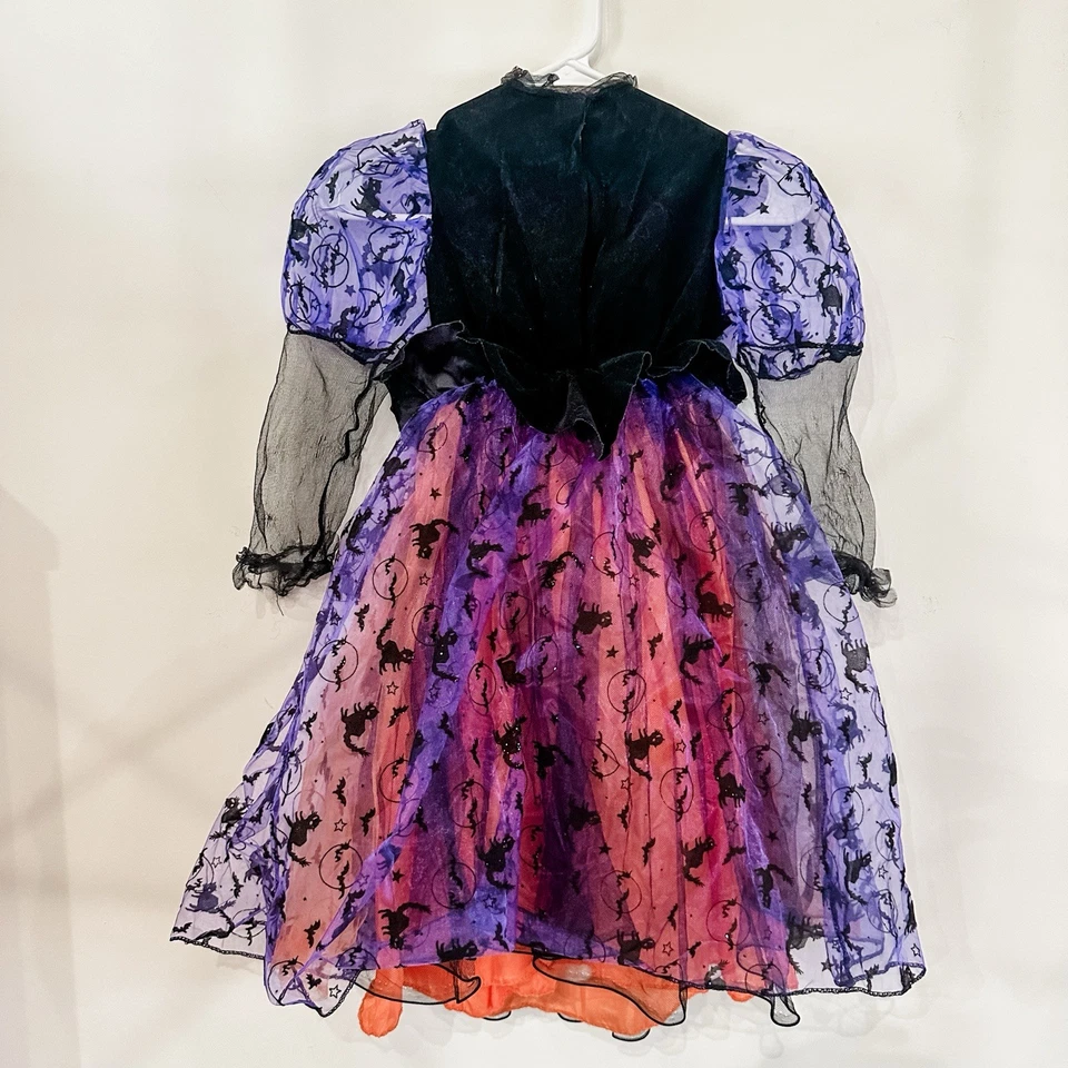 Vestido Disfraz Halloween Bruja Púrpura y Naranja Rubí Niñas Pequeño 4-6 Iluminado Foto 3 de 4