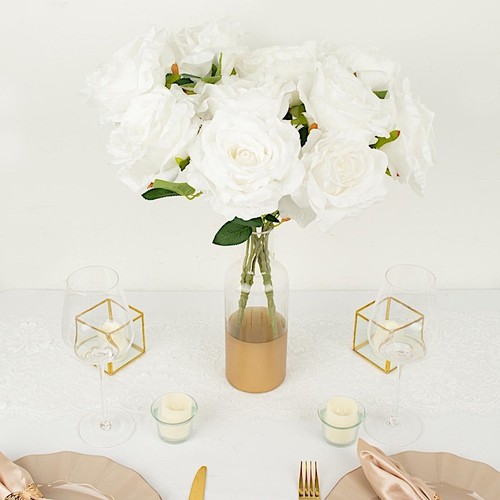 WHITE 2 Bushes 17" Premium Silk Roses Artificial FLOWERS Bouquets Party Events - Picture 2 of 8