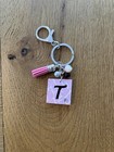 Handmade Pink & White Scroll Alphabet Keychain / Initial LETTER T-Free Shipping — photo 1