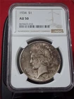 1934 $1 Silver Peace Dollar NGC AU 50           #MF-3749