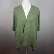 Eileen Fisher 100% Italian Yarn Wool Green Open Front Cardigan Womens 1X Classic