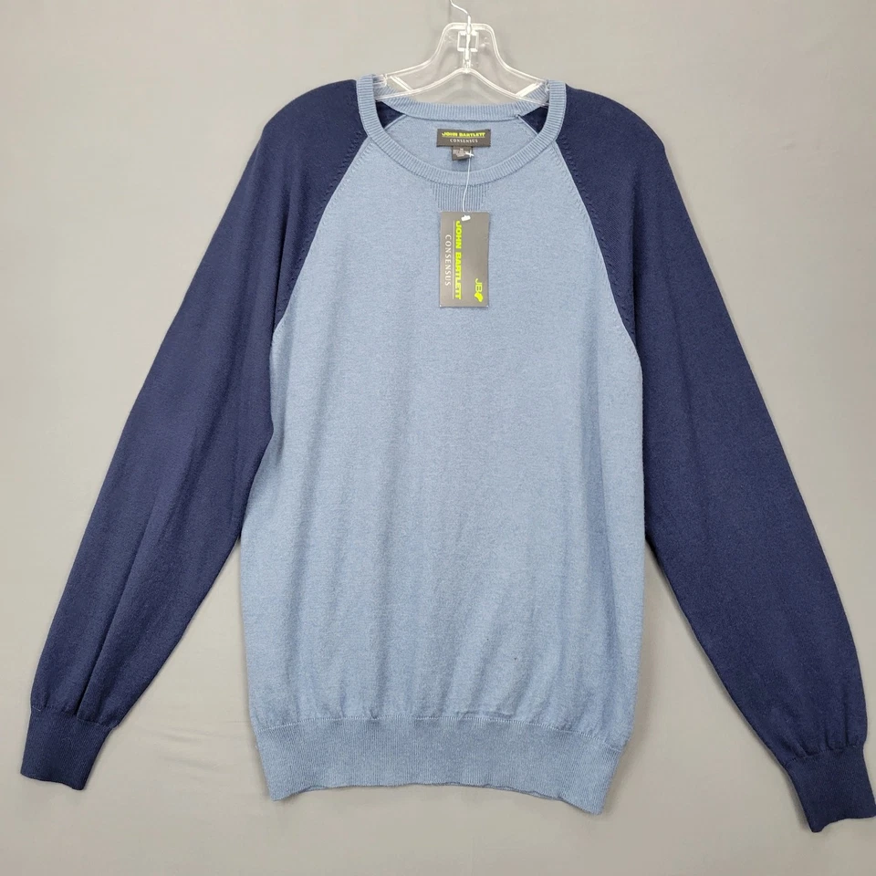 Suéter azul John Bartlett NOVO US$ 45 Raglan manga longa malha gola redonda masculino tamanho M - Imagem 2 de 4