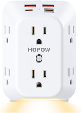 Outlet Extender with USB Ports Night Light Surge Protector 6AC 2A2C ETL White
