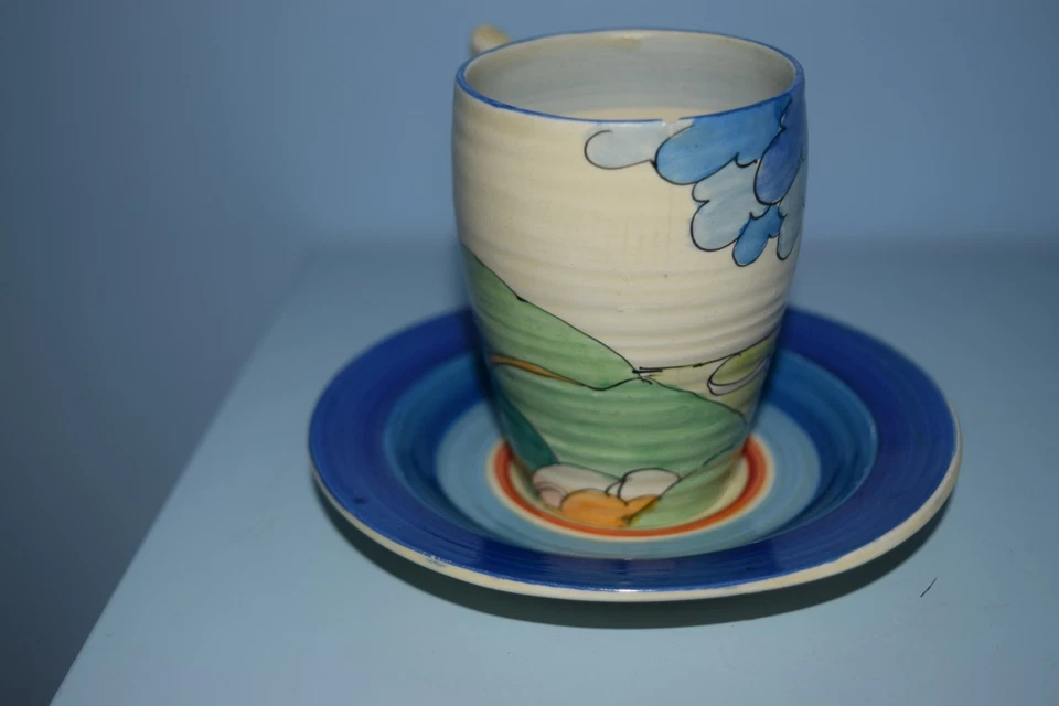 An extremely rare Clarice Cliff Lynton Coffee can and saucer "Blue Firs" 1933 - image 3 of 4