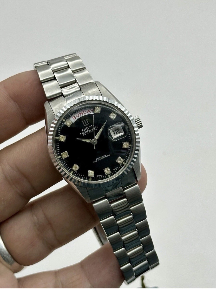 Ricoh Medallion Automatic 21 Jewels Day/Date Black Dial Men's
