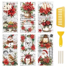 WANDIC 6 Sheets Christmas Flowers Letter Theme Rub On Transfer Sticker Decals