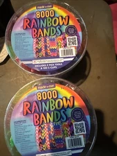 Made by Me Horizon Group 8000 Rainbow Loom Bands Lot 2 Buckets Picks & C-clips