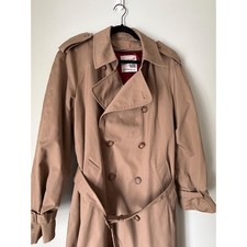 Vintage Trench Coat Tan Belted Double Breasted Removable Liner Classic Mens L XL