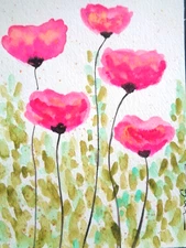 One Of A Kind  - Original PINK FLOWERS GARDEN Watercolor  Painting