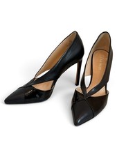 Nine West Mytayne Black Leather Patent D’Orsay Stiletto Pumps 7M