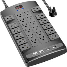 Surge Protector Power Strip - 6Ft Flat Plug Heavy Duty Extension Cord with 24 Ou