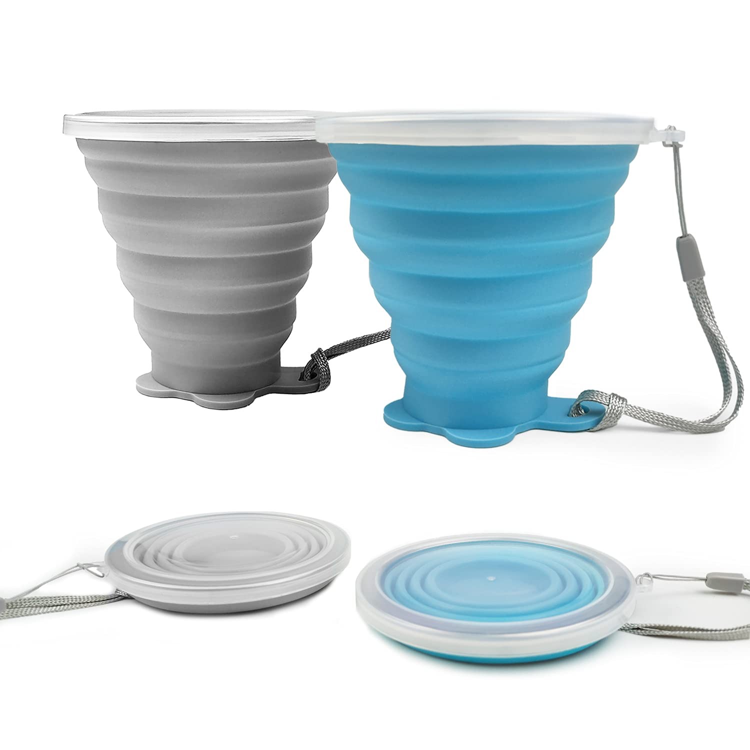 Gobelet pliable silicone étanche lot de 2 tasses rétractables 350ml sans BPA pour thé et café