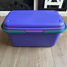 Vintage 90's Teal Purple Pink Eagle Craftstor Sewing Storage Bin Organizer, 20"