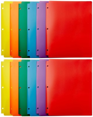 Amazon Basics Plastic 3 Hole Punch Folders with 2 12-Pack, Assorted Color 