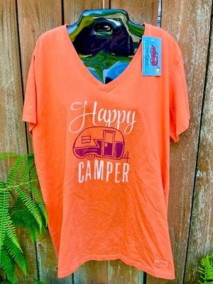 LIFE IS GOOD Happy Camper TEARDROP TRAILER Classic Crusher  XL  SHIRT Orange NEW