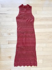 Anthropologie Sz Medium Terracotta Rust Red Knit Bodycon Maxi Dress