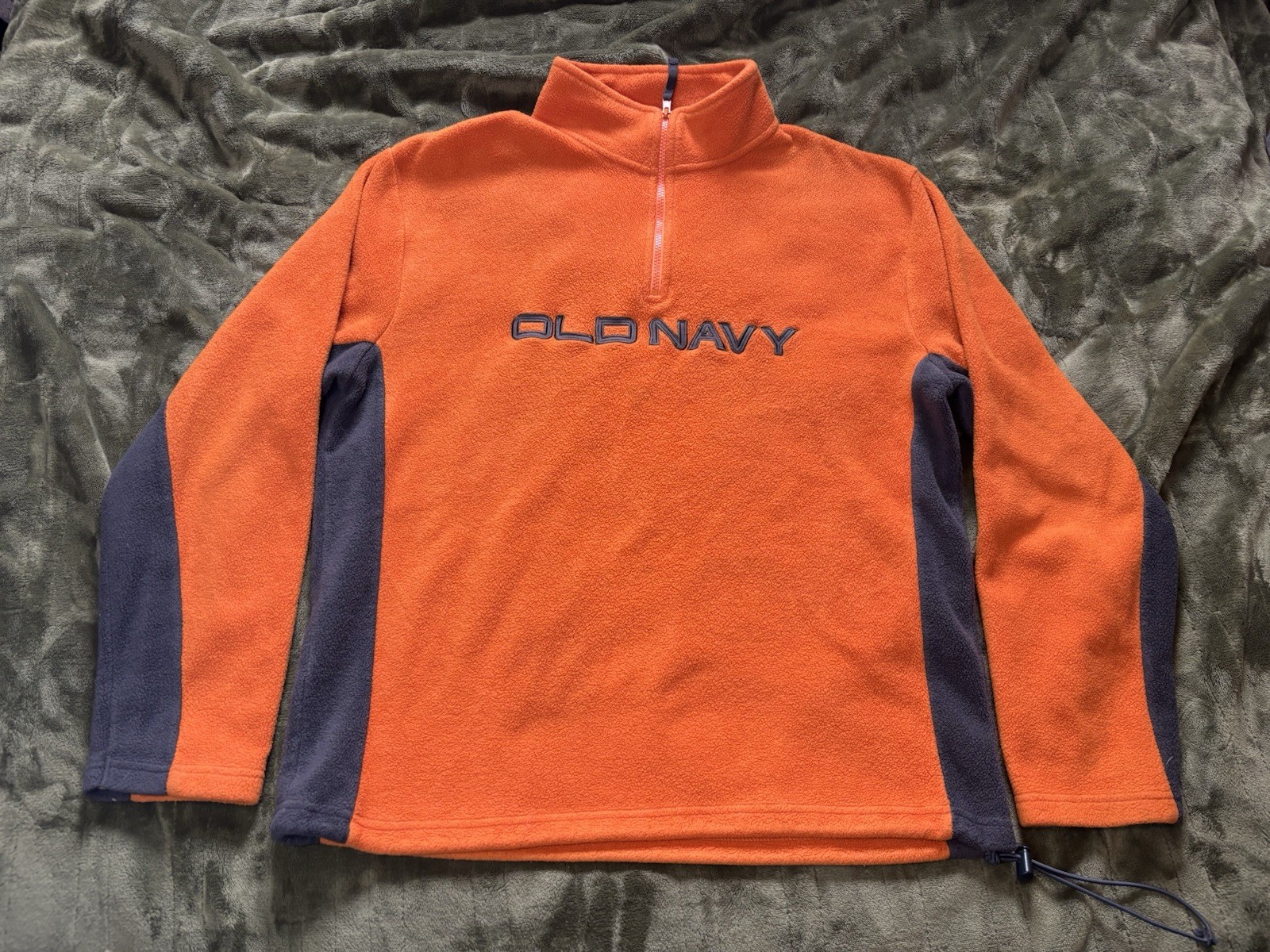 Vintage Old Navy Fleece Sweater Mens Large Orange 1/4 Zip Pullover Y2K Preppy