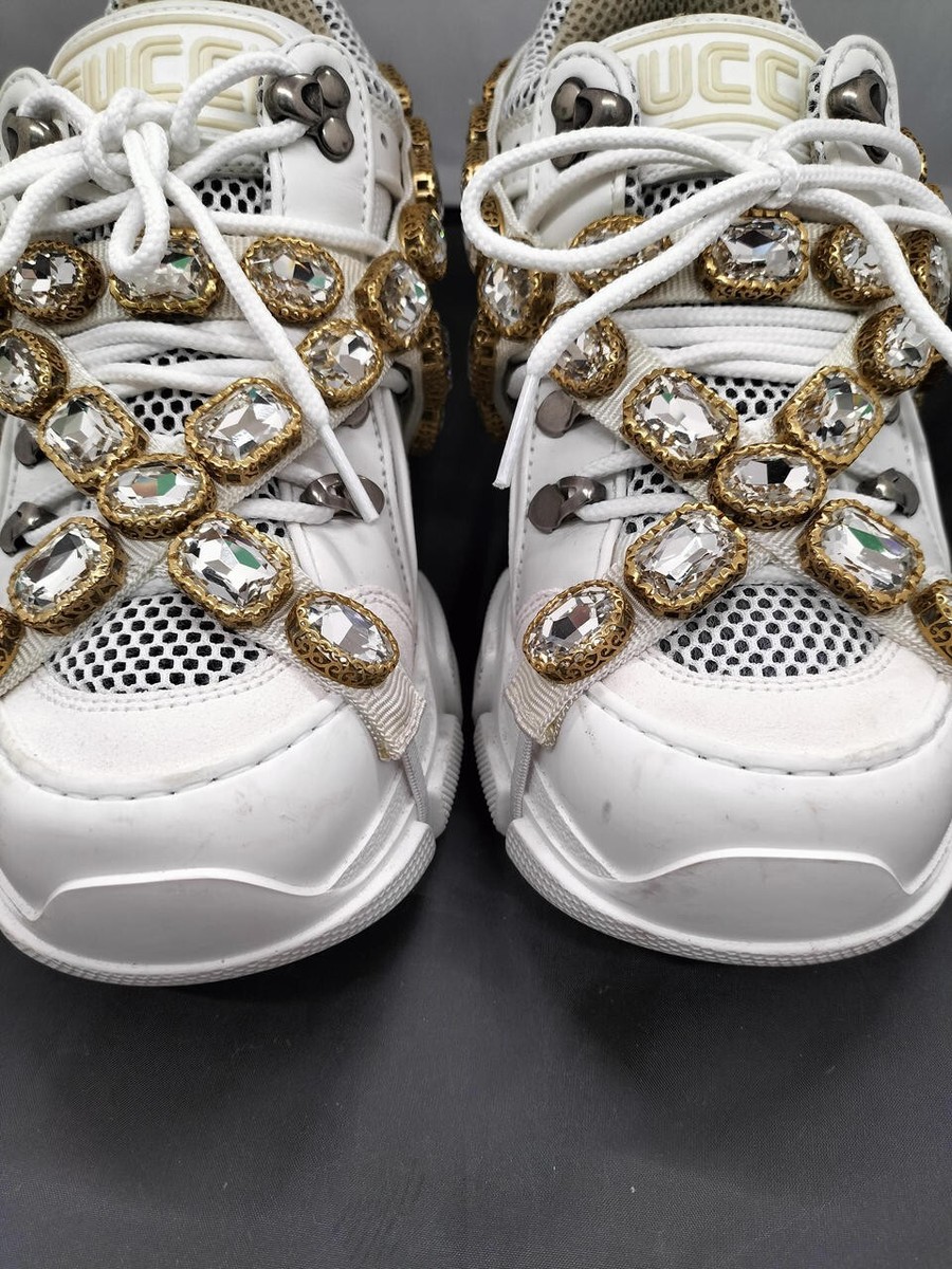 GUCCI GGZ50 Flashtrek Sneakers Women's Shoes White Gold Size