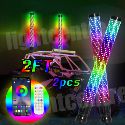 2FT Thick LED Whip Spiral Chasing RGB Fat Whip Lights For Can Am Maverick X3 RS