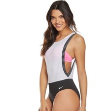 Nike one piece Layered Swimsuit - size Small - Black / White - retail 110