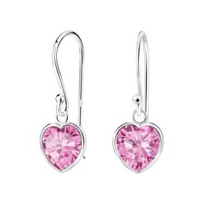 8mm Heart Cubic Zirconia Silver Earrings - Pink - 925 Sterling Silver