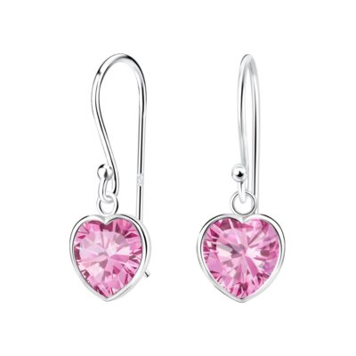 8 mm Herz Zirkonia Silber Ohrringe - Rosa - 925 Sterling Silber