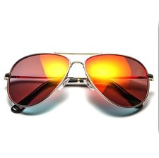 RED MIRROR COLORED LENS AVIATOR STYLE METAL SILVER FRAME SUNGLASSES UVB