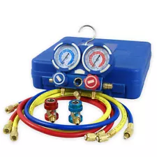 R134A Manifold Gauge Set AC A/C Colored Hose Air Conditioner w/ Case Blue New