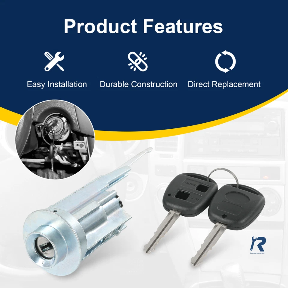 Interruptor de cilindro de bloqueo de encendido 2 llaves aptas para Sequoia 2003-2006 Tundra 2001-2007 Foto 2 de 4