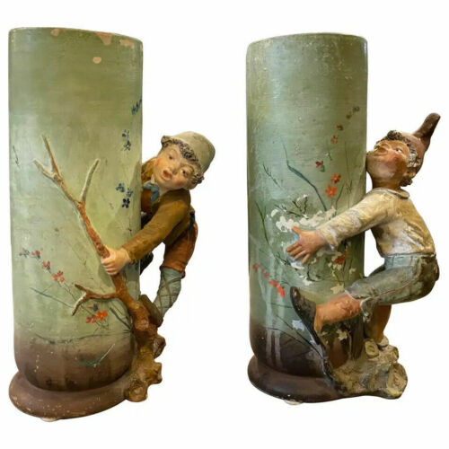 Set Of Two Art Nouveau Ceramic Neapolitan Vases, 1900s