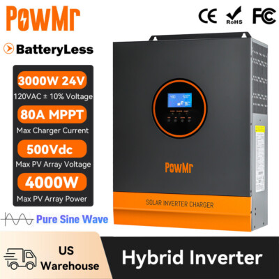 3000W 24V Solar Hybrid Inverter Off-Grid 110V 80A MPPT Charge Controller PV 500V