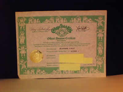 VINTAGE COLLECTIBLE 1984 CABBAGE PATCH KIDS-OFFICIAL ADOPTION CERTIFICATE OO5