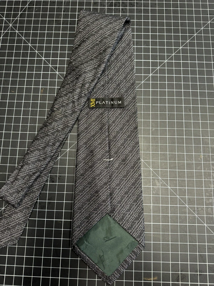 XMI Silk Tie. Black with White Stripes. 59” x 4” - Image 3 of 4