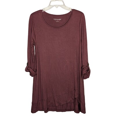 Soft Surroundings tab sleeves overlap hem Crushed Berry Nora Pullover Tunic S