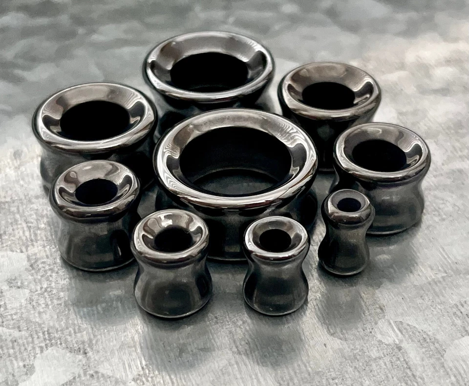 PAIR Hematite Stone Tunnels Hemitite Organic Gauges Earlets Plugs Body Jewelry - Image 4 of 4