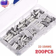 200Pcs Copper Bare Wire Splice Terminals Ferrule Butt Crimp Connectors 22-10 AWG