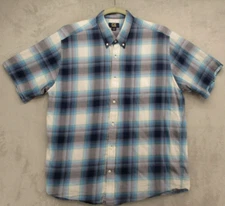 Cutter & Buck Button Up Shirt Men's X-Large Blue Green Ivory Plaid 100% Cotton