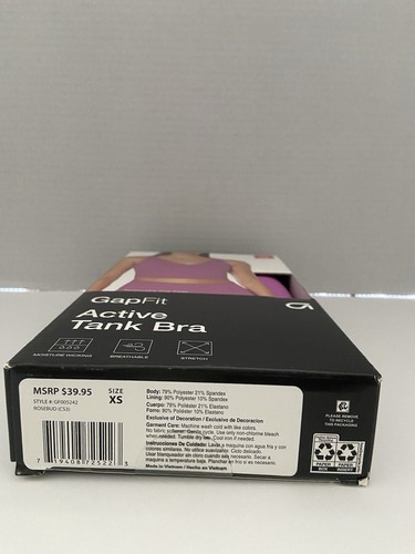 GapFit Active Tank Bra V Neck Rosebud Removable Cup Pad XS New In Box Lined - 第 3/6 張圖片