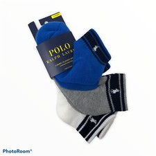 Polo Ralph Lauren Men's Lot Of 3 Pair Low Cut Socks Blue Gray White New
