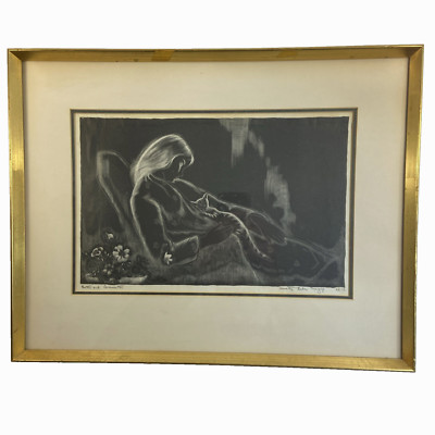 Art Dorothy Lake Gregory Signed Lithograph Girl with Cat Framed Matted 19 x 15