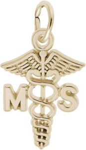 Authentic Gold-Plated Sterling Silver Medical Secretary Caduceus Charm by Rembrandt