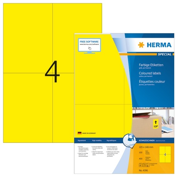 Herma 4396 Farbige Etiketten A4 105X148 Mm Gelb Papier Matt 400 St.-image