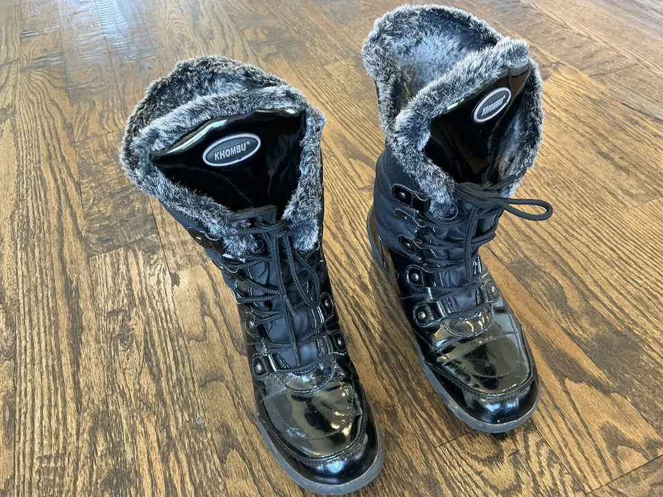 Khombu BW1655 Black Round Toe Mid-Calf Snow Boots Faux Fur  Women's US Size 8 M - Image 2 of 4