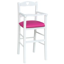 Seggiolone in legno bianco con seduta ecopelle