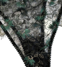 $215 AGENT PROVOCATEUR CASTALIA Black Gold Green FLORAL LACE BRIEF Panties 5/XL
